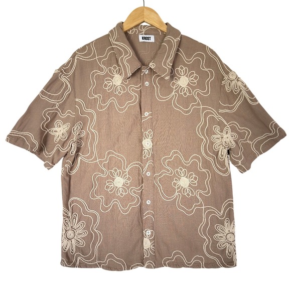 KROST Other - KROST Havana Floral Embroidered Shirt Linen Blend Short Sleeve Button Up Mens XL
